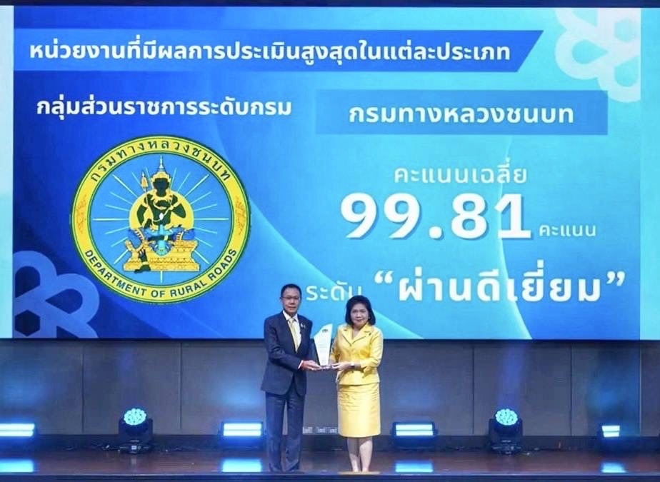 “กรมทางหลวงชนบท” คว้าคะแนน ITA 99.81 สูงสุด อันดับ 1 ของประเทศ ประเภทกลุ่มส่วนราชการระดับกรม จาก ป.ป.ช.